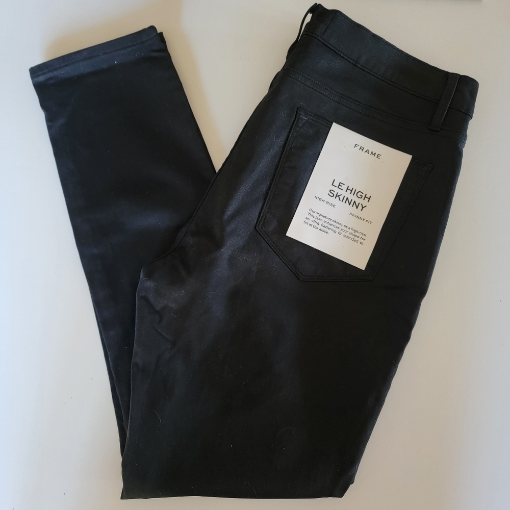 FRAME Le High Skinny Coated Noir Coated Jeans NWT 31 - Picture 5 of 14